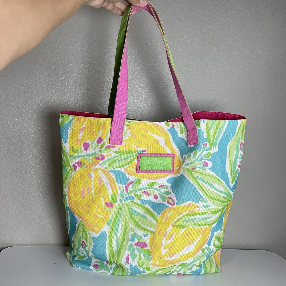 LILLY PULITZER For ESTEE LAUDER Tote Bag Watercolor Lemons Beach Colorful Spring